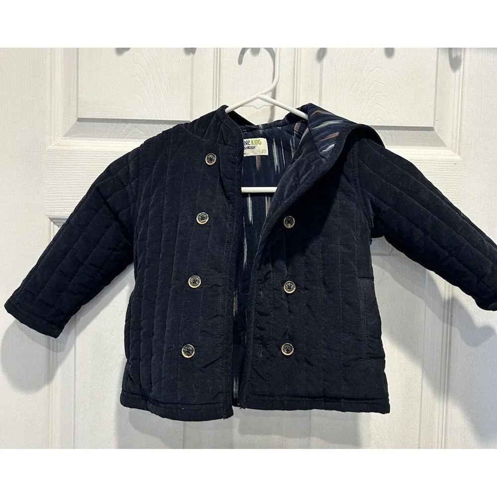 Genuine Kids OshKosh Navy Blue Quilted Corduroy Hooded Jacket Toddler 2T‎